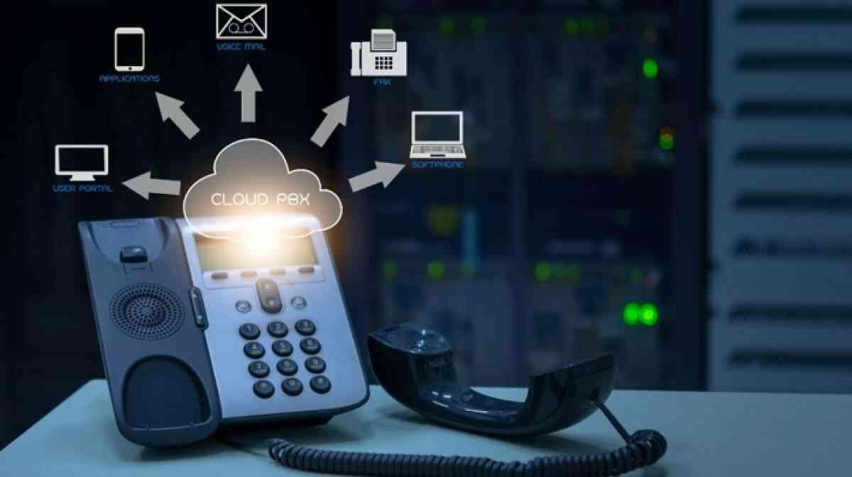 Illustration showing how cloud PBX streamlines business communication and voice connectivity.